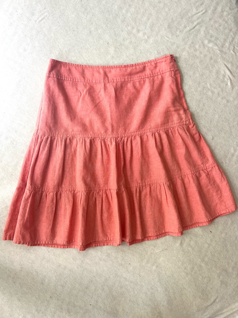 Business Casual LOFT Coral Tiered MIDI Linen/Cotton Blend Skirt